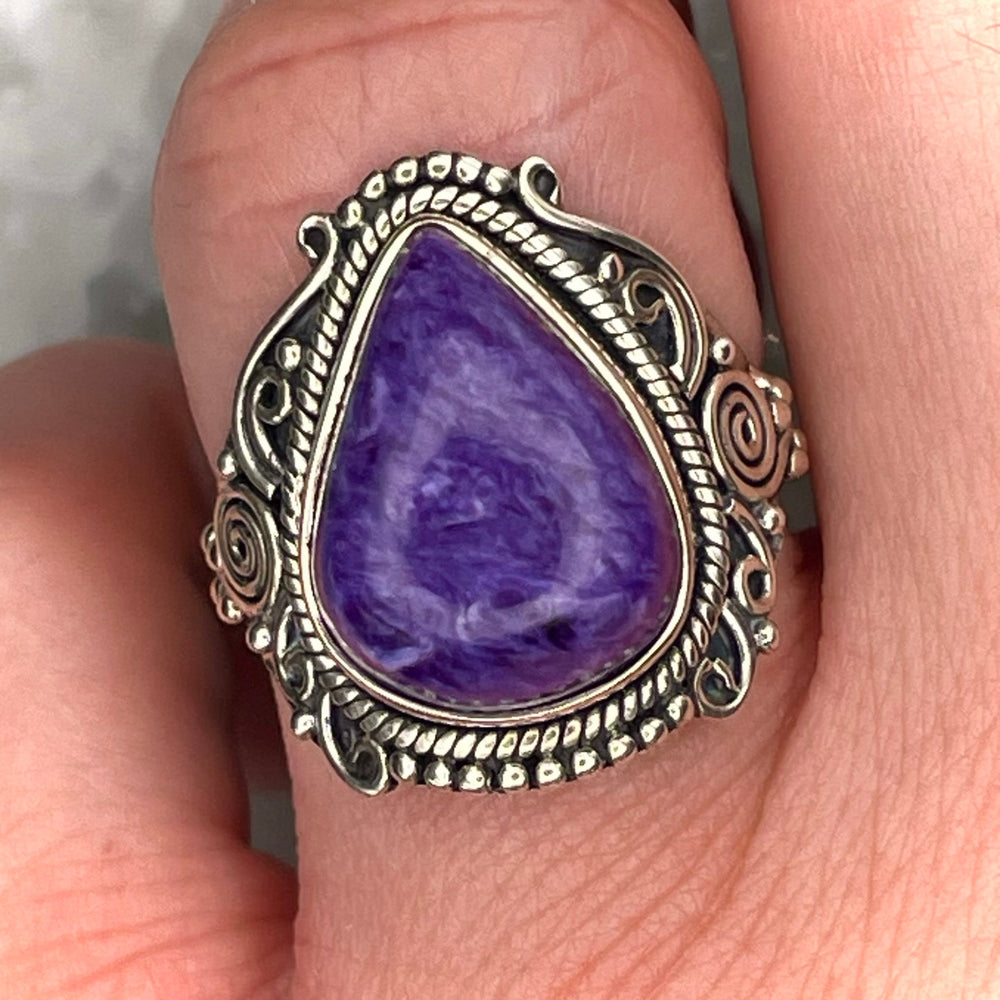 Teardrop Charoite Ring Sterling Silver