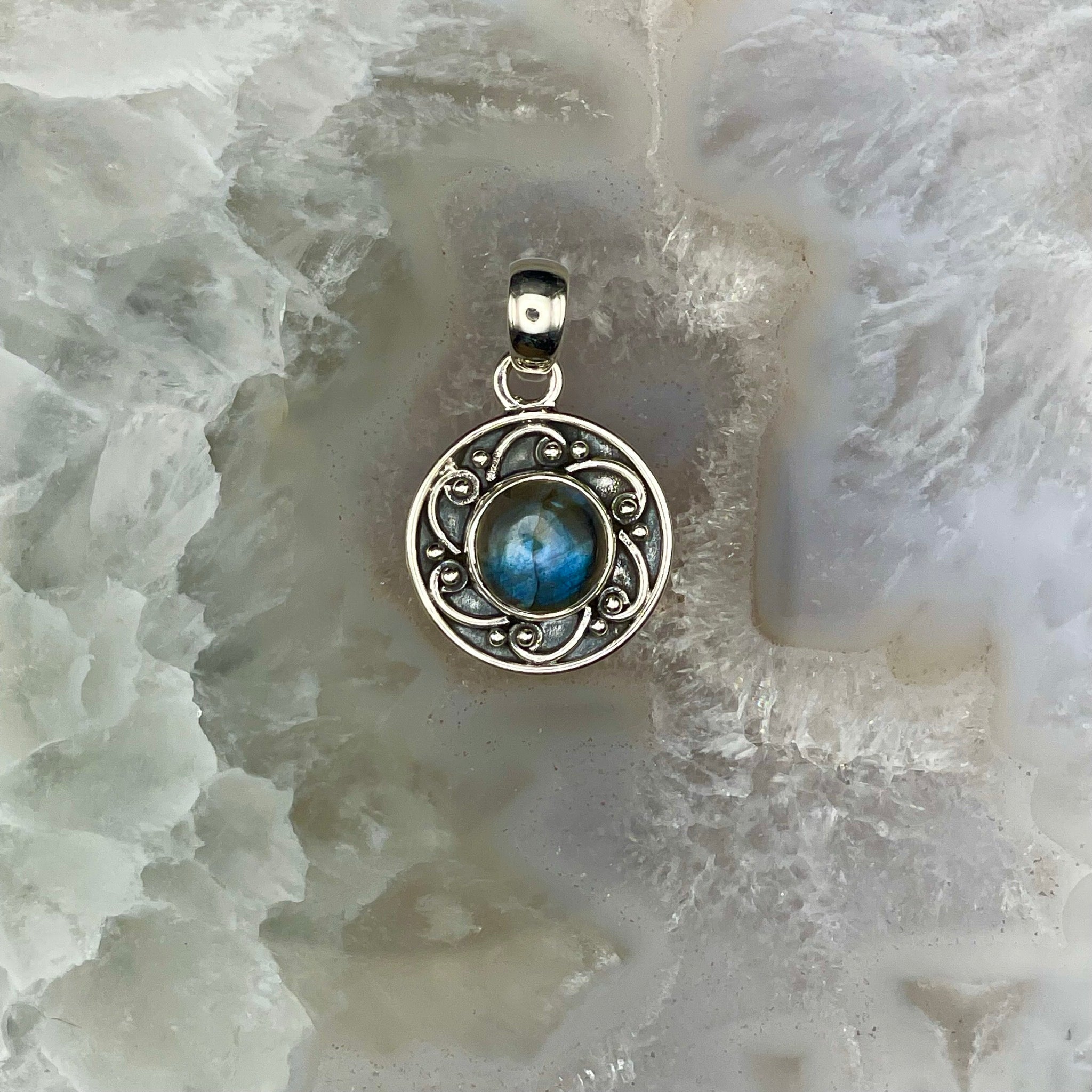 Round Labradorite Pendant Sterling Silver