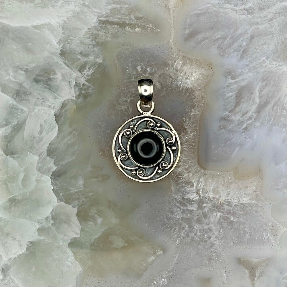 Round Black Onyx Pendant Sterling Silver