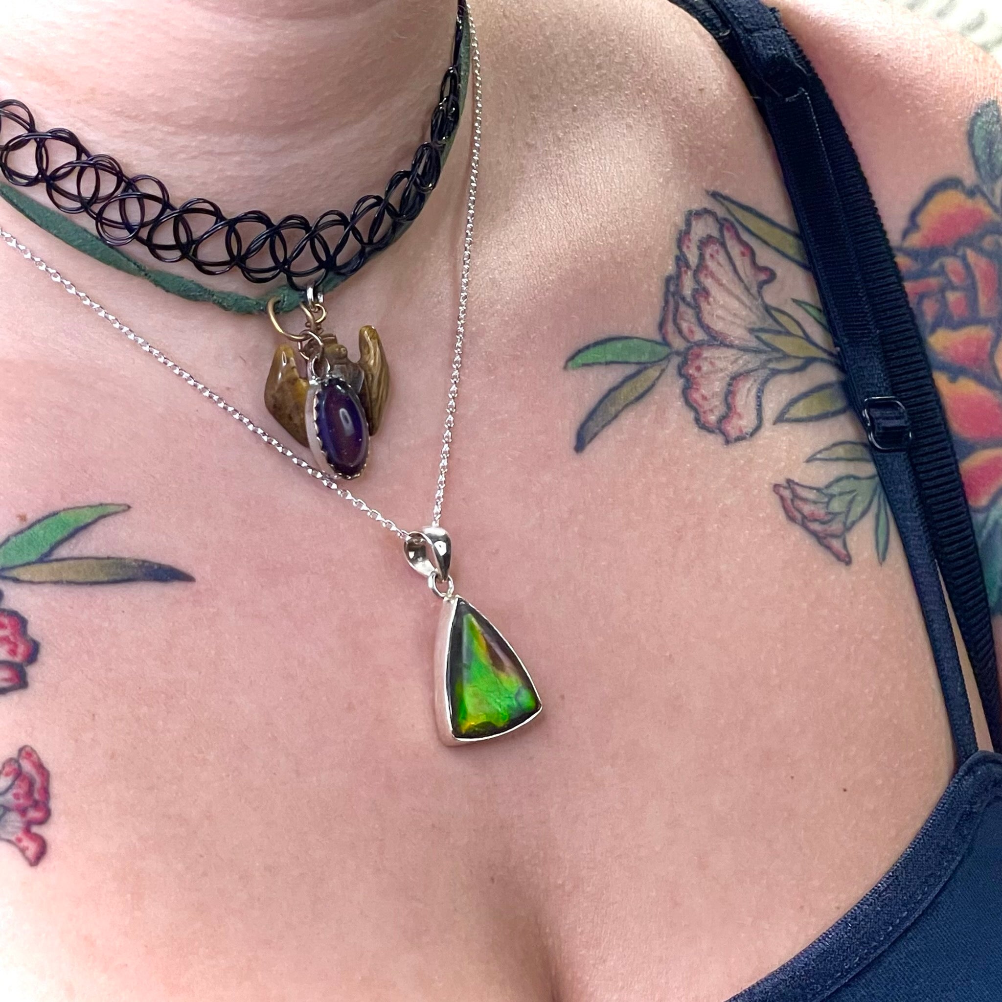 Triangle Ammolite Pendant Sterling Silver