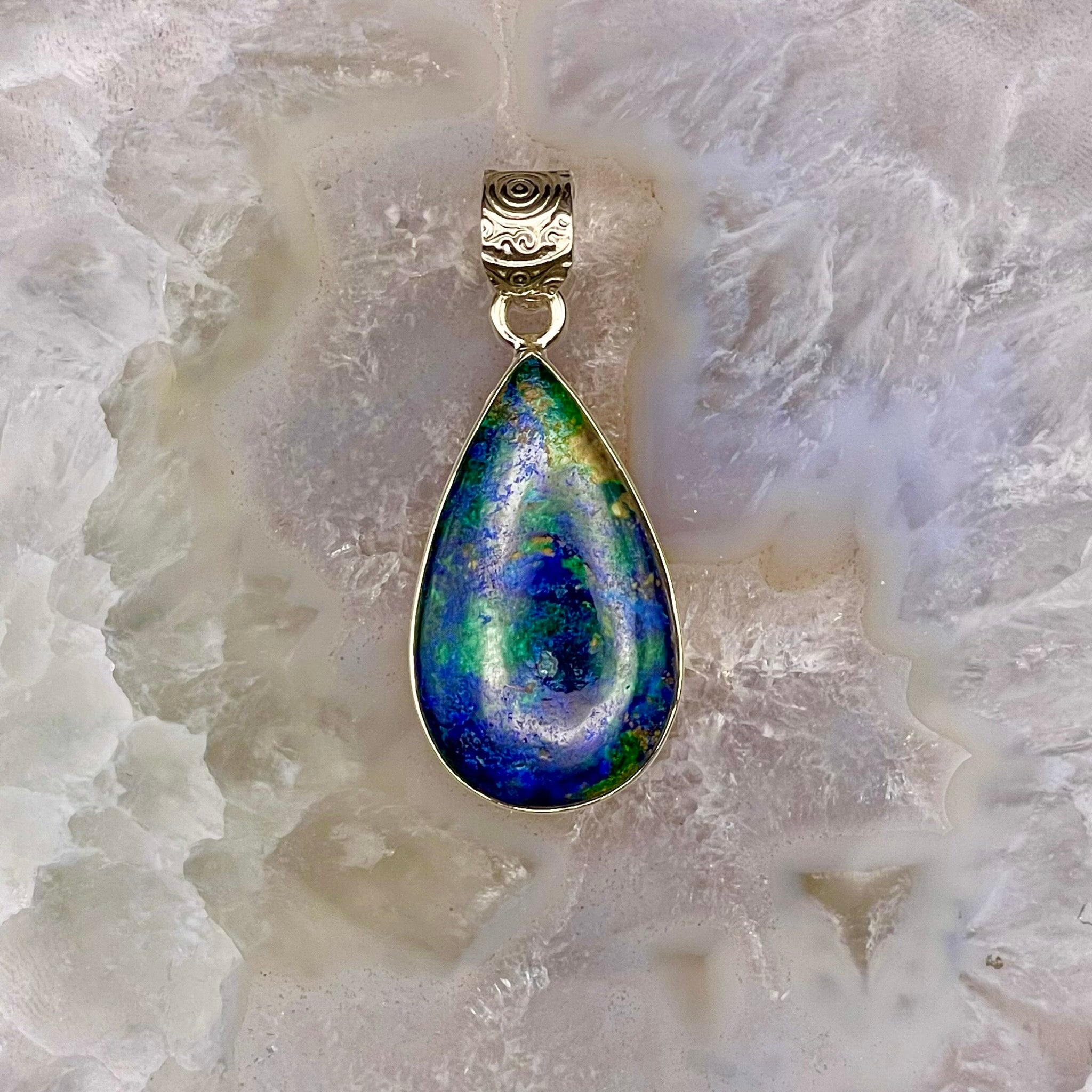 Teardrop Malachite and Azurite Pendant Sterling Silver