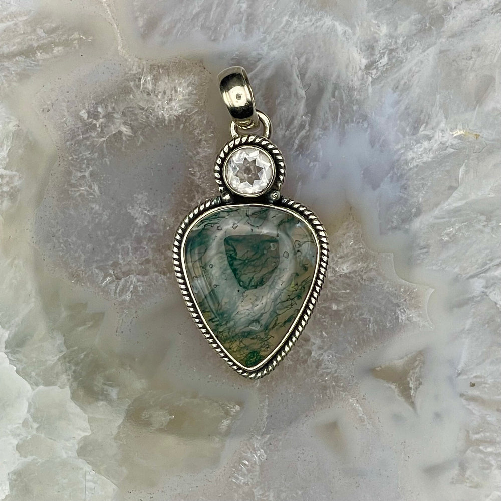 Moss Agate with Clear Quartz Pendant