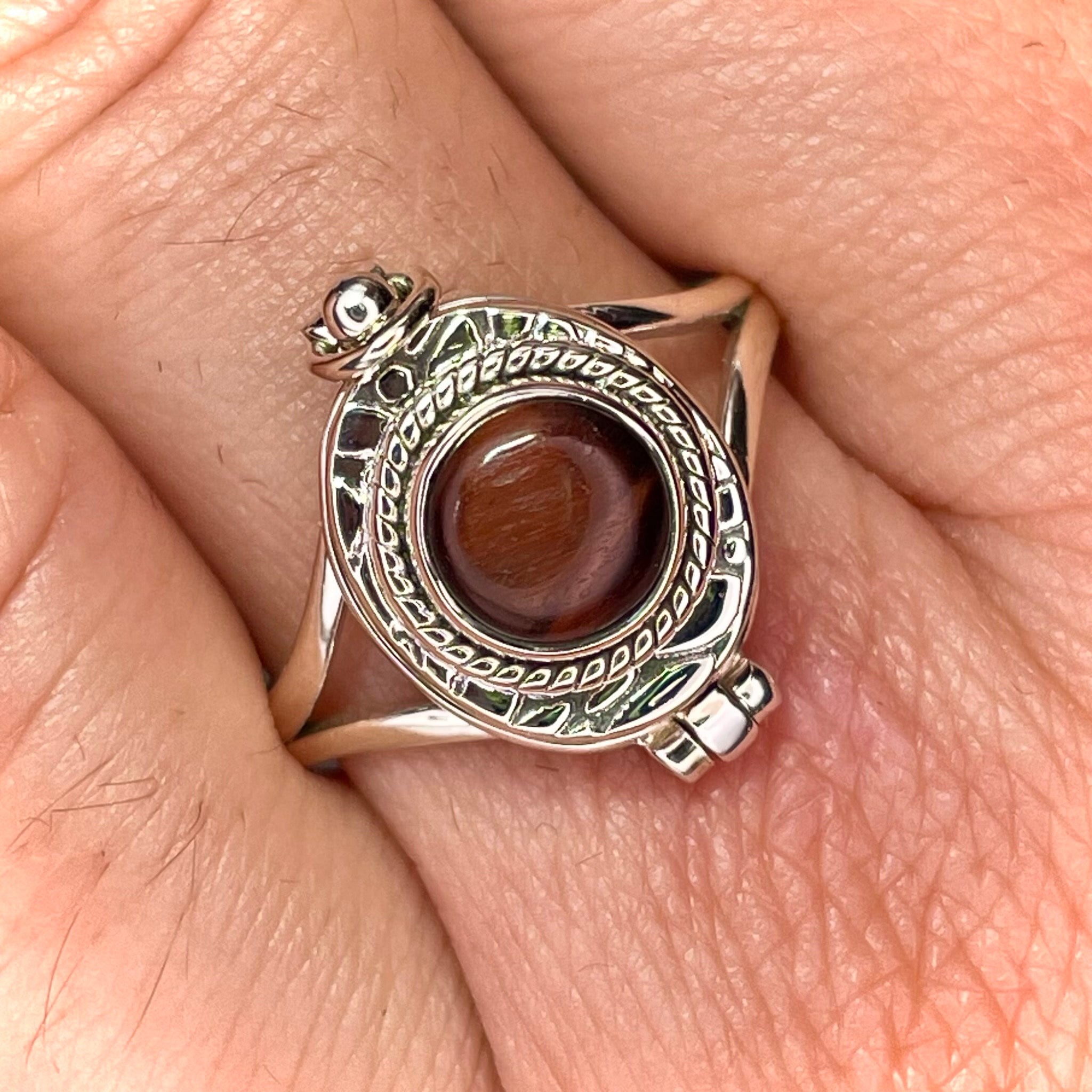 Red Tigers Eye Poison Ring Sterling Silver