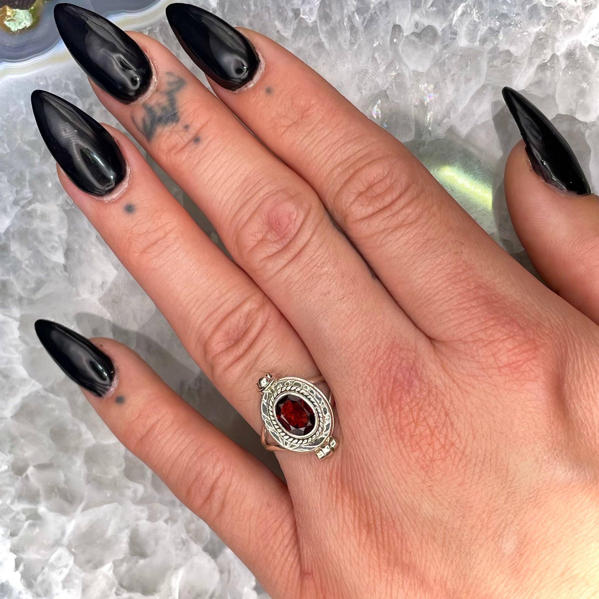 Garnet Poison Ring Sterling Silver