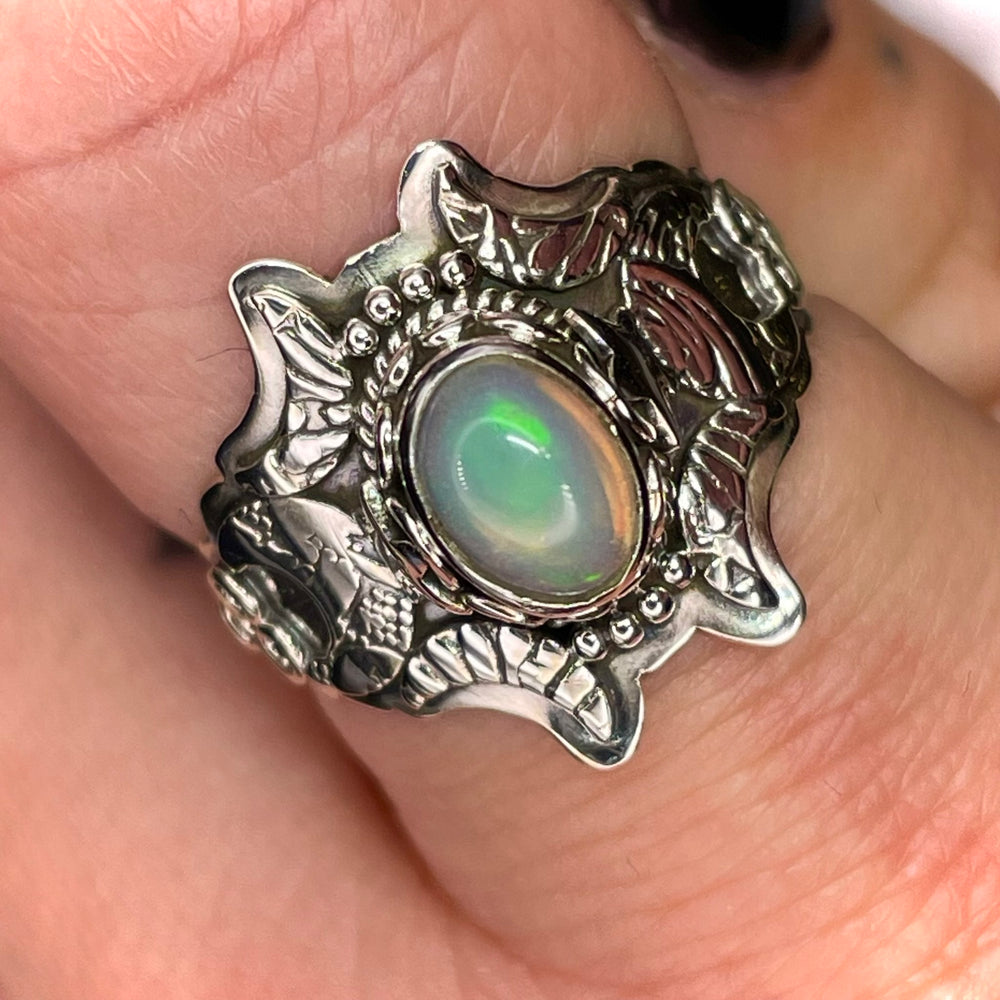 Oval Opal Ring Sterling Silver