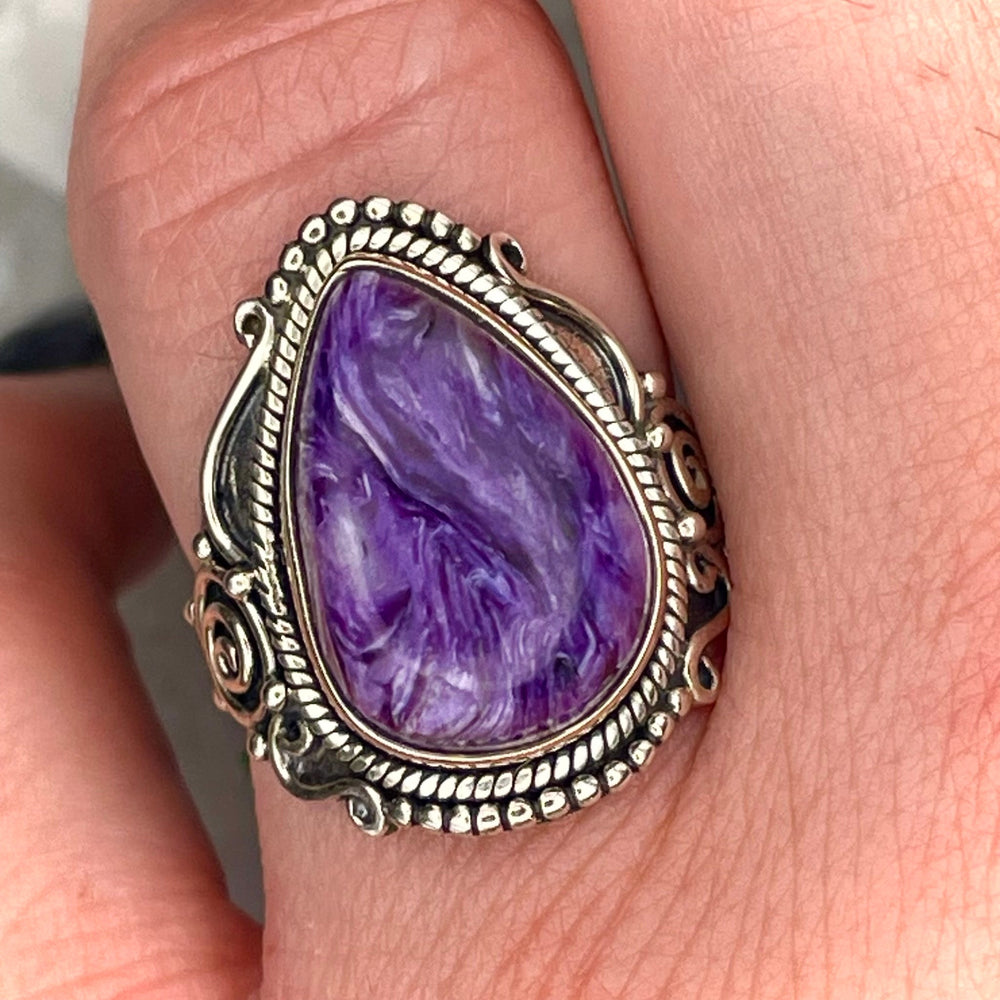 Teardrop Charoite Ring Sterling Silver