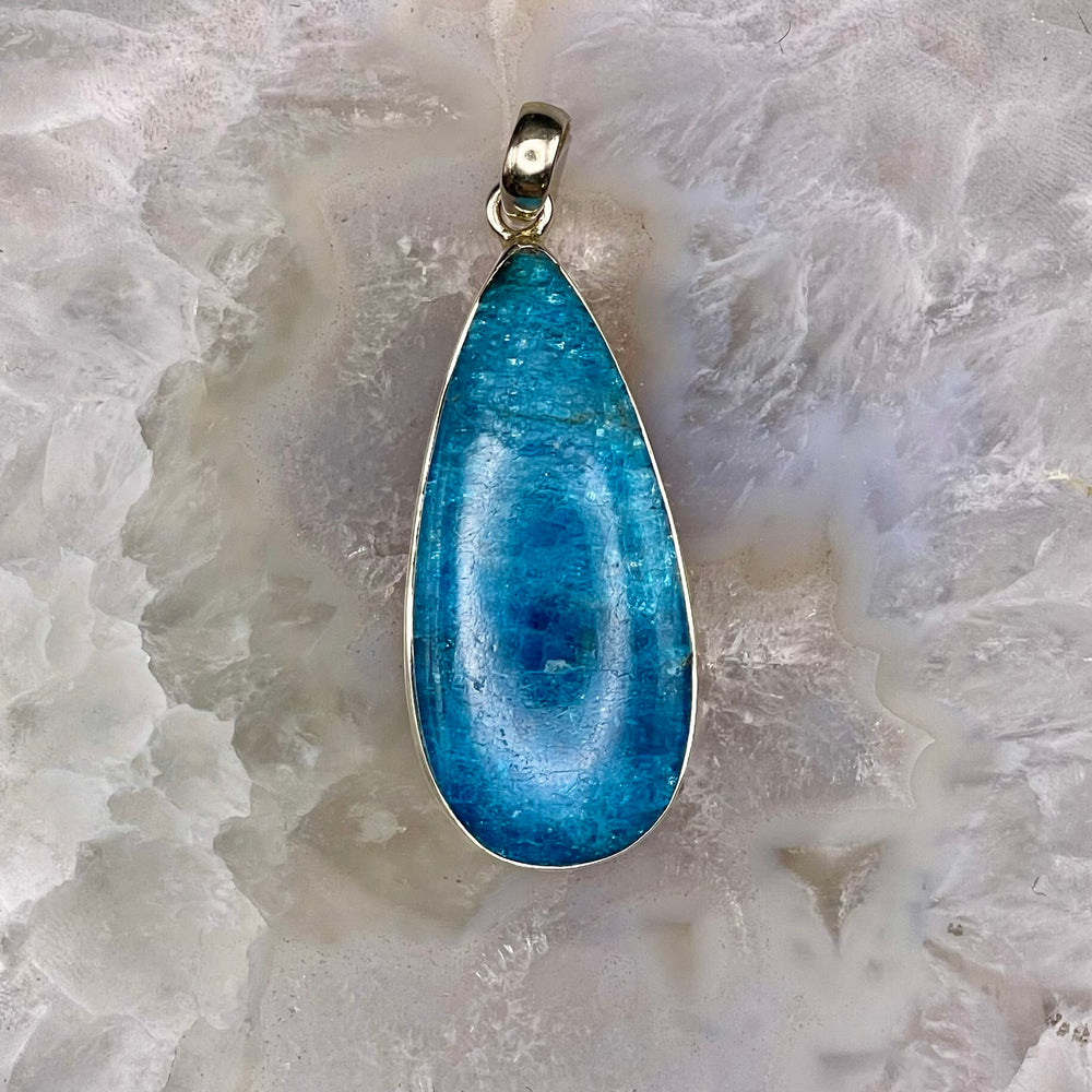 Teardrop Blue Apatite Pendant Sterling Silver