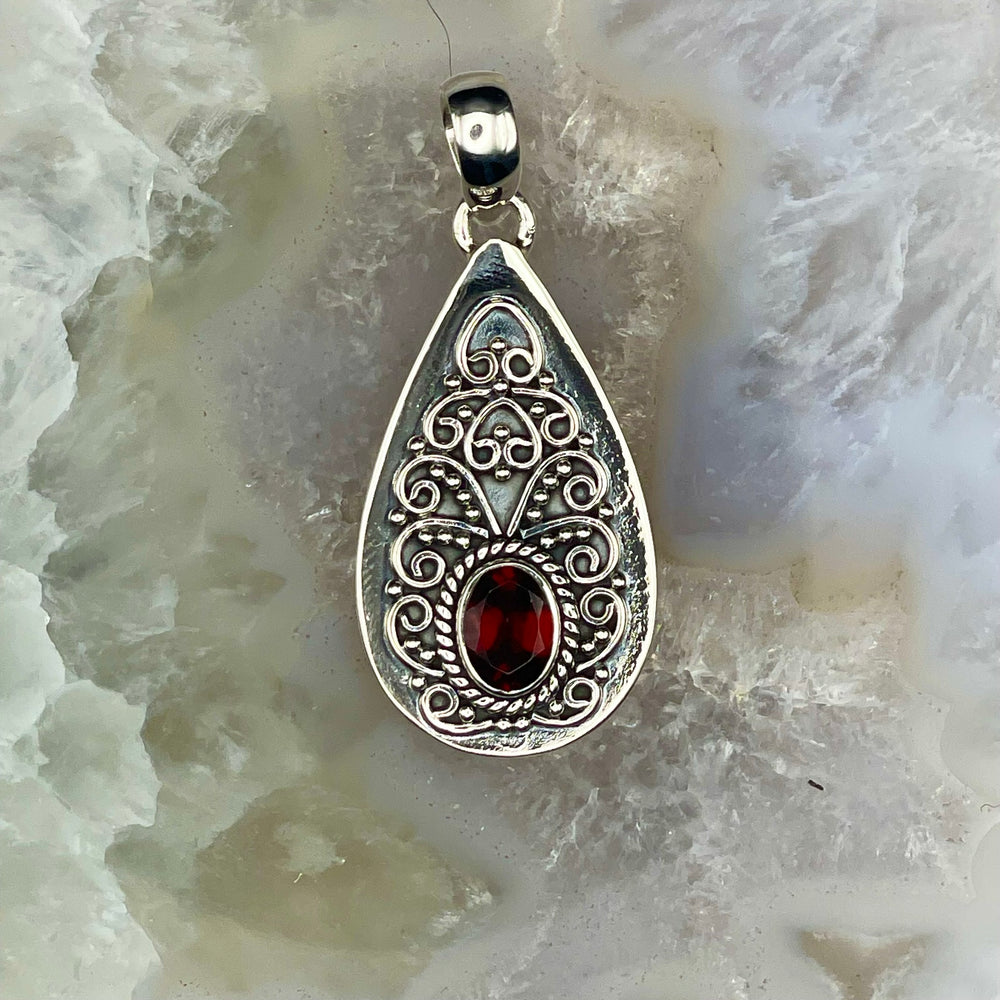 Garnet Pendant Sterling Silver