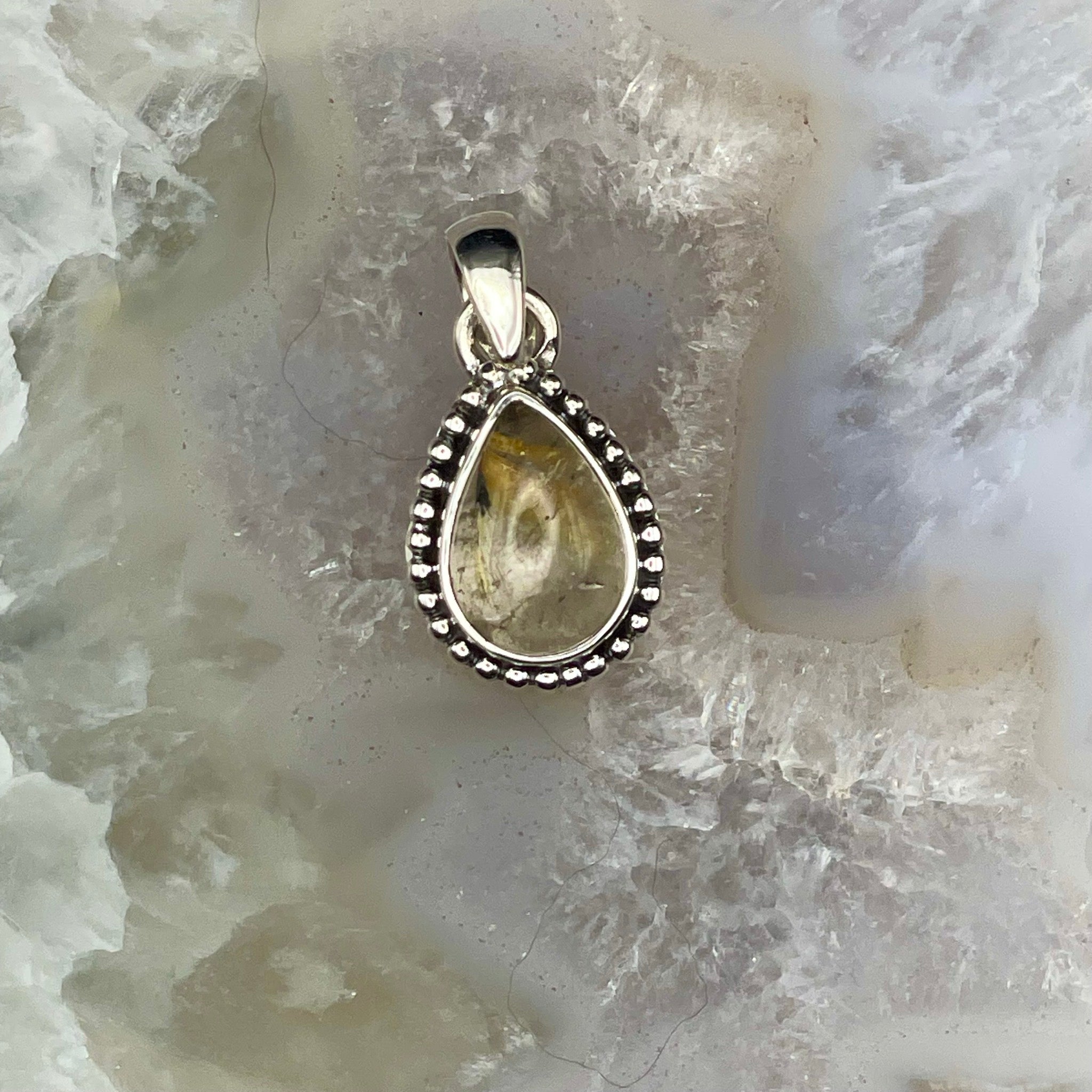 Teardrop Rutilated Quartz Pendant Sterling Silver