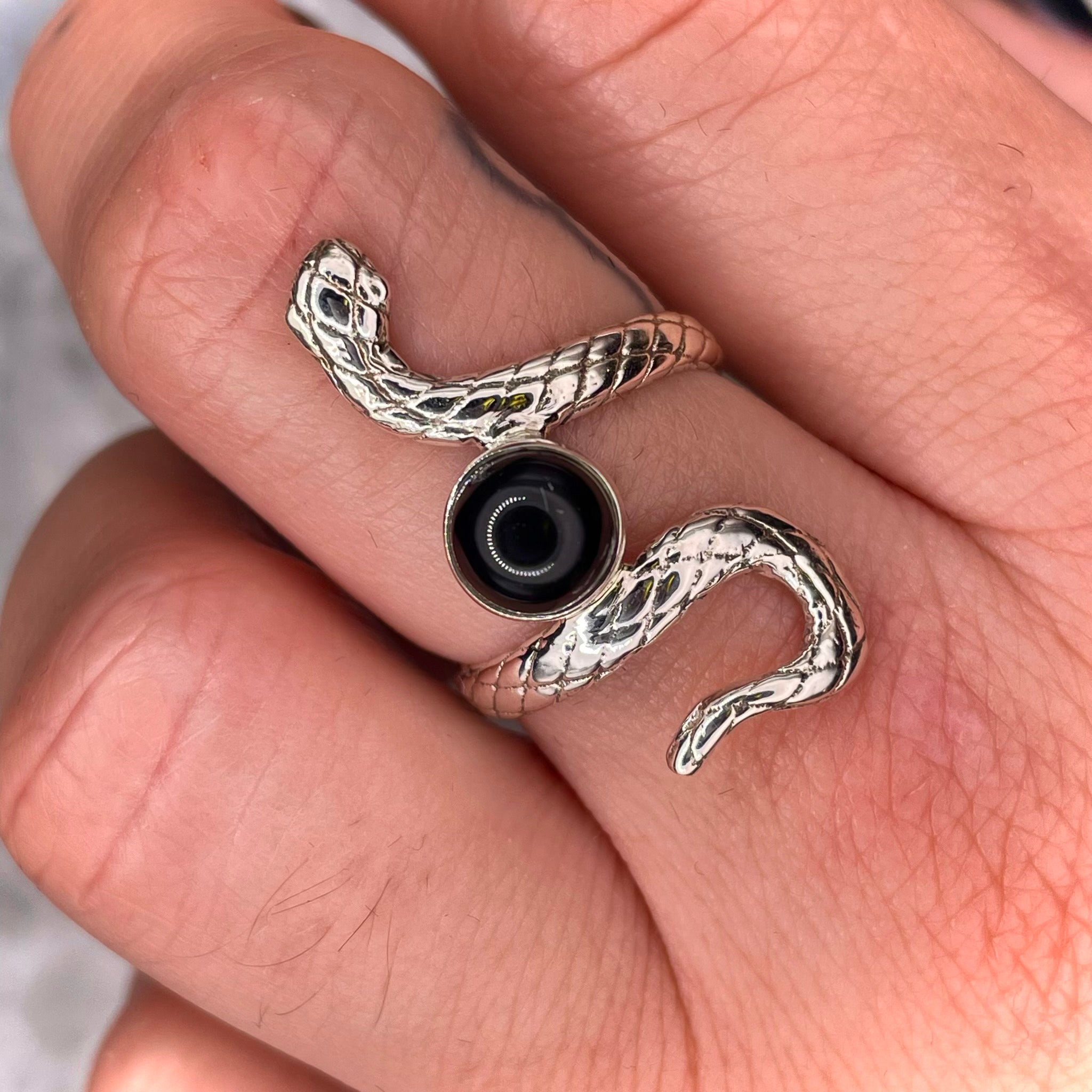 Black Onyx Snake Ring Sterling Silver