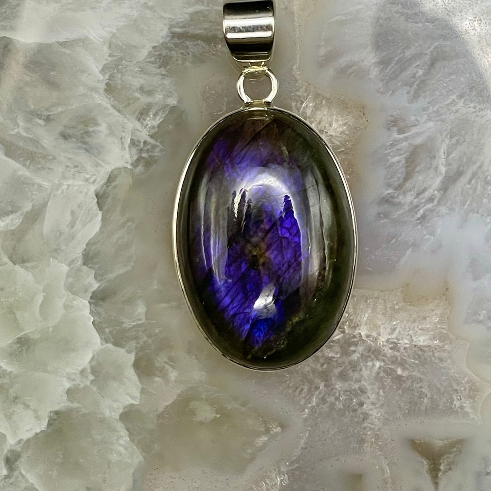 Oval Purple Flash Labradorite Pendant Sterling Silver