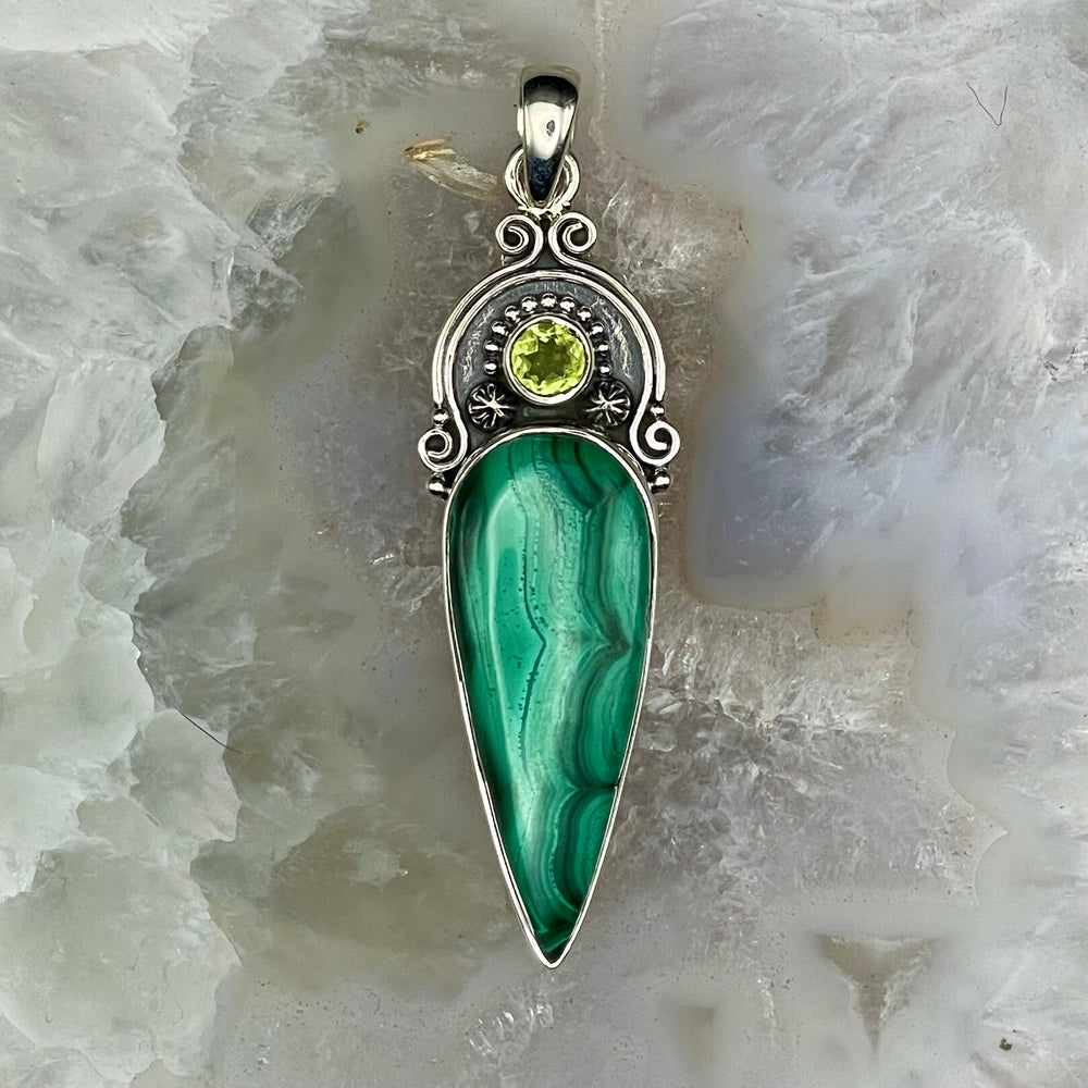 Malachite with Peridot Pendant Sterling Silver