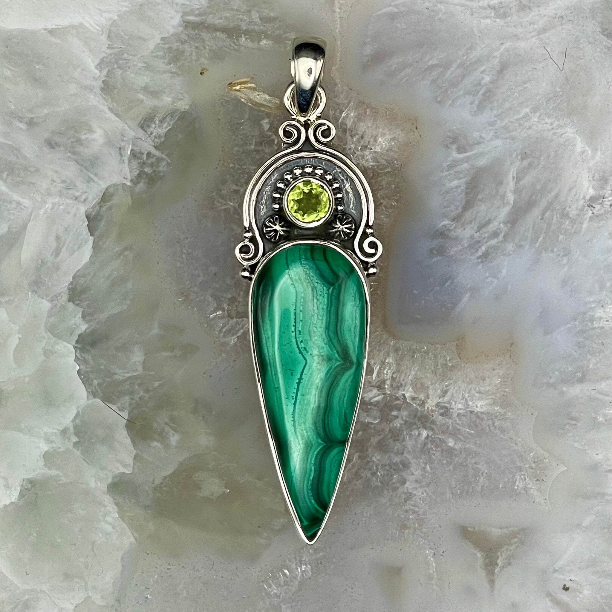 Malachite with Peridot Pendant Sterling Silver