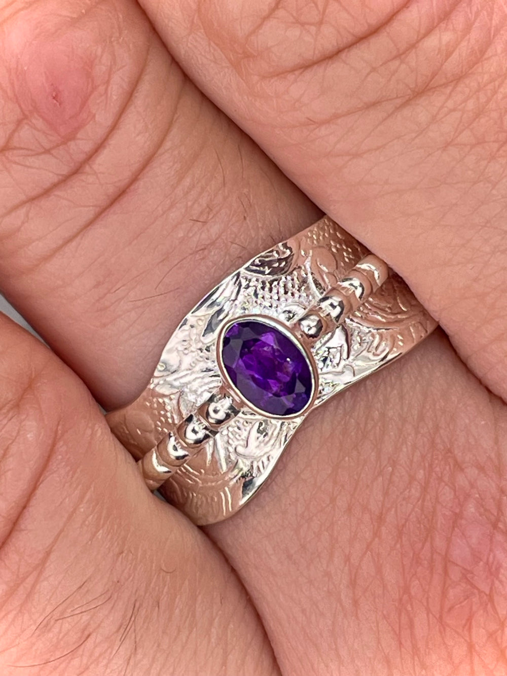 Amethyst Spinner Ring Sterling Silver