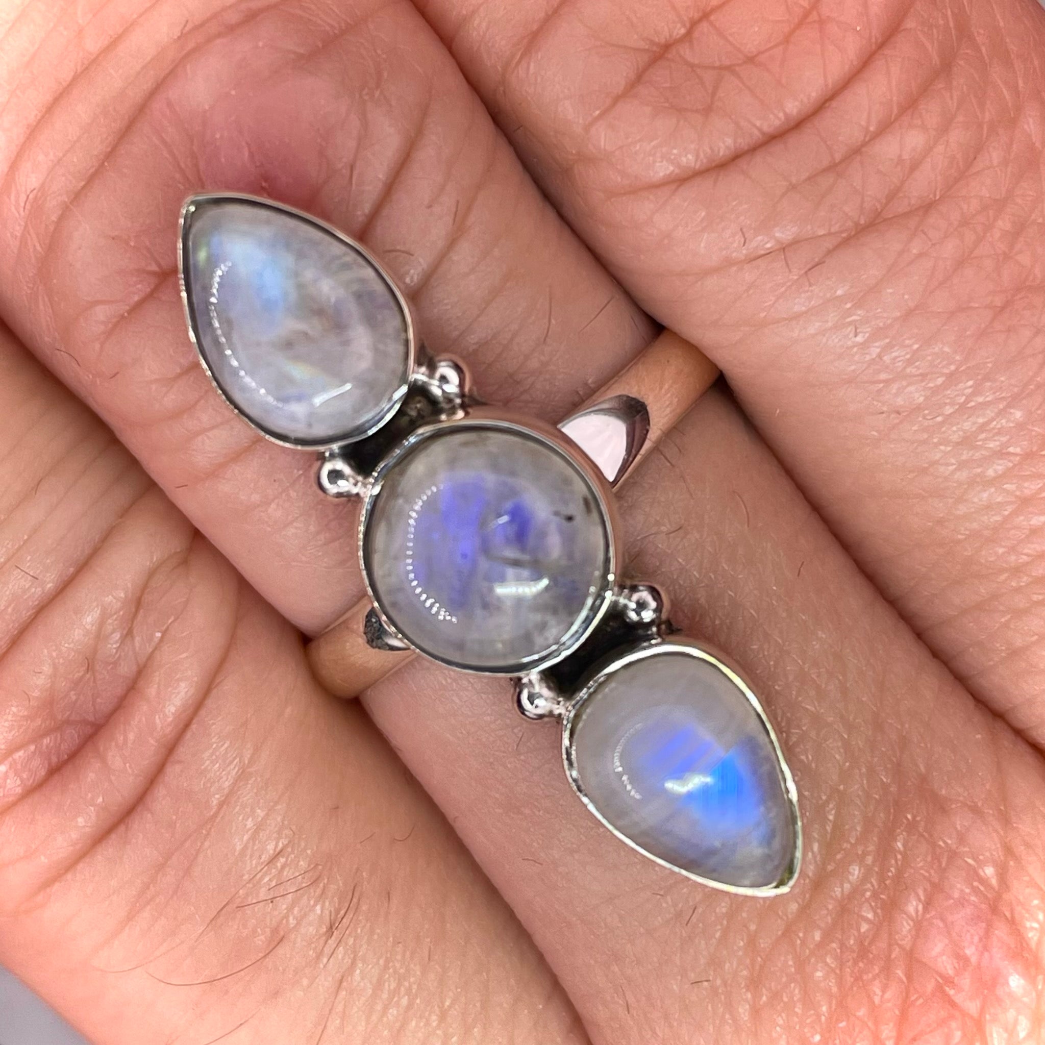 3 Stone Moonstone Ring Sterling Silver