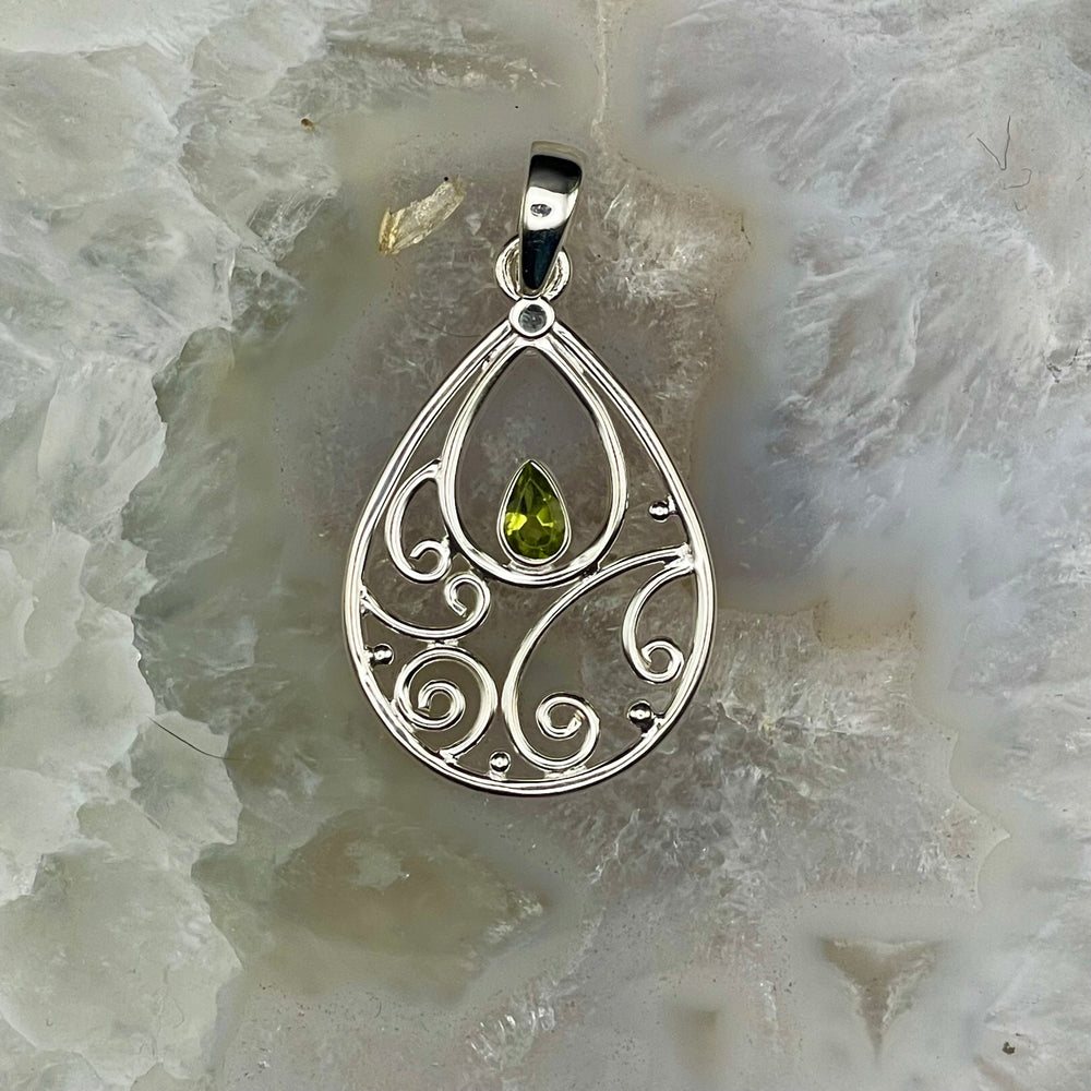 Teardrop Peridot Pendant Sterling Silver