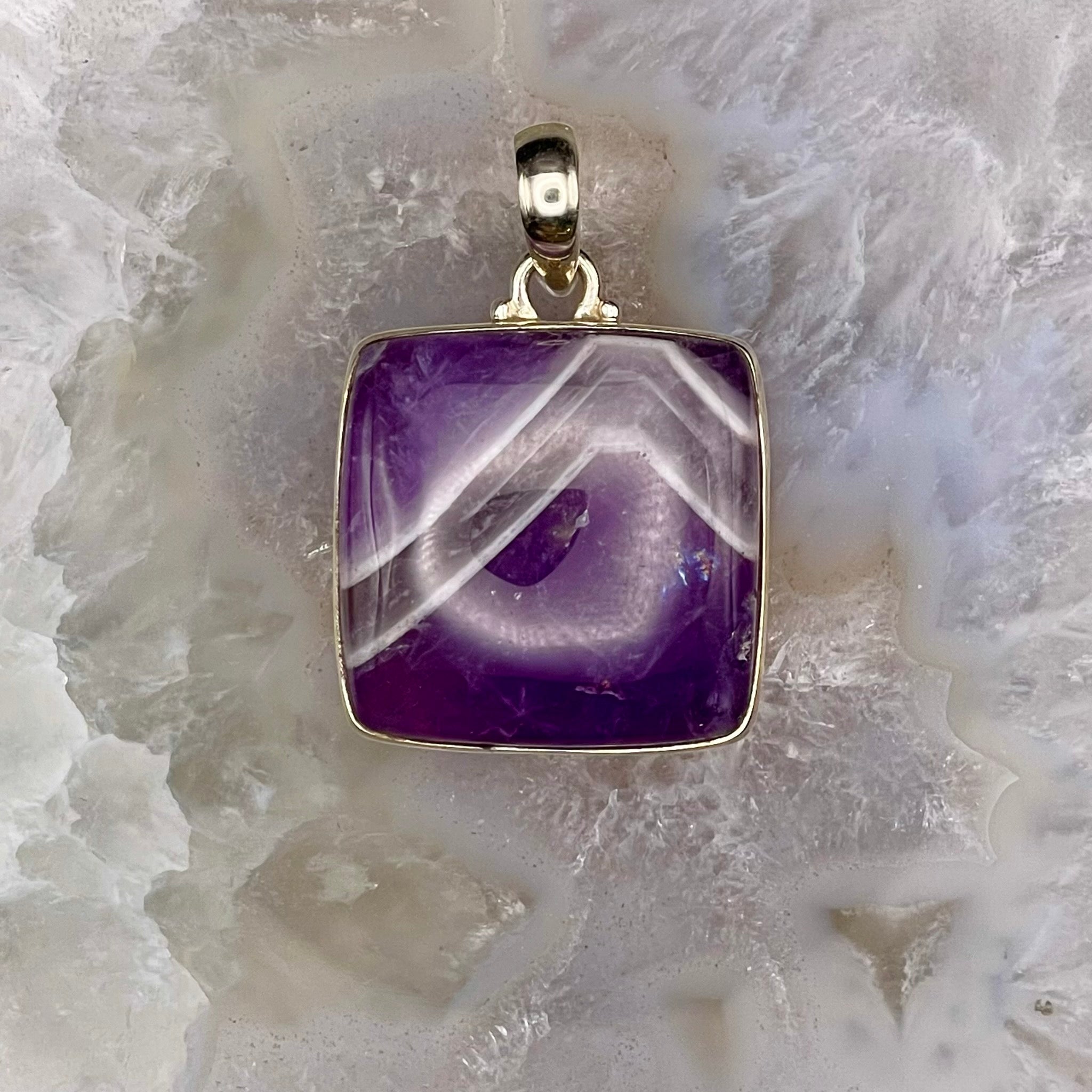 Square Chevron Amethyst Pendant Sterling Silver