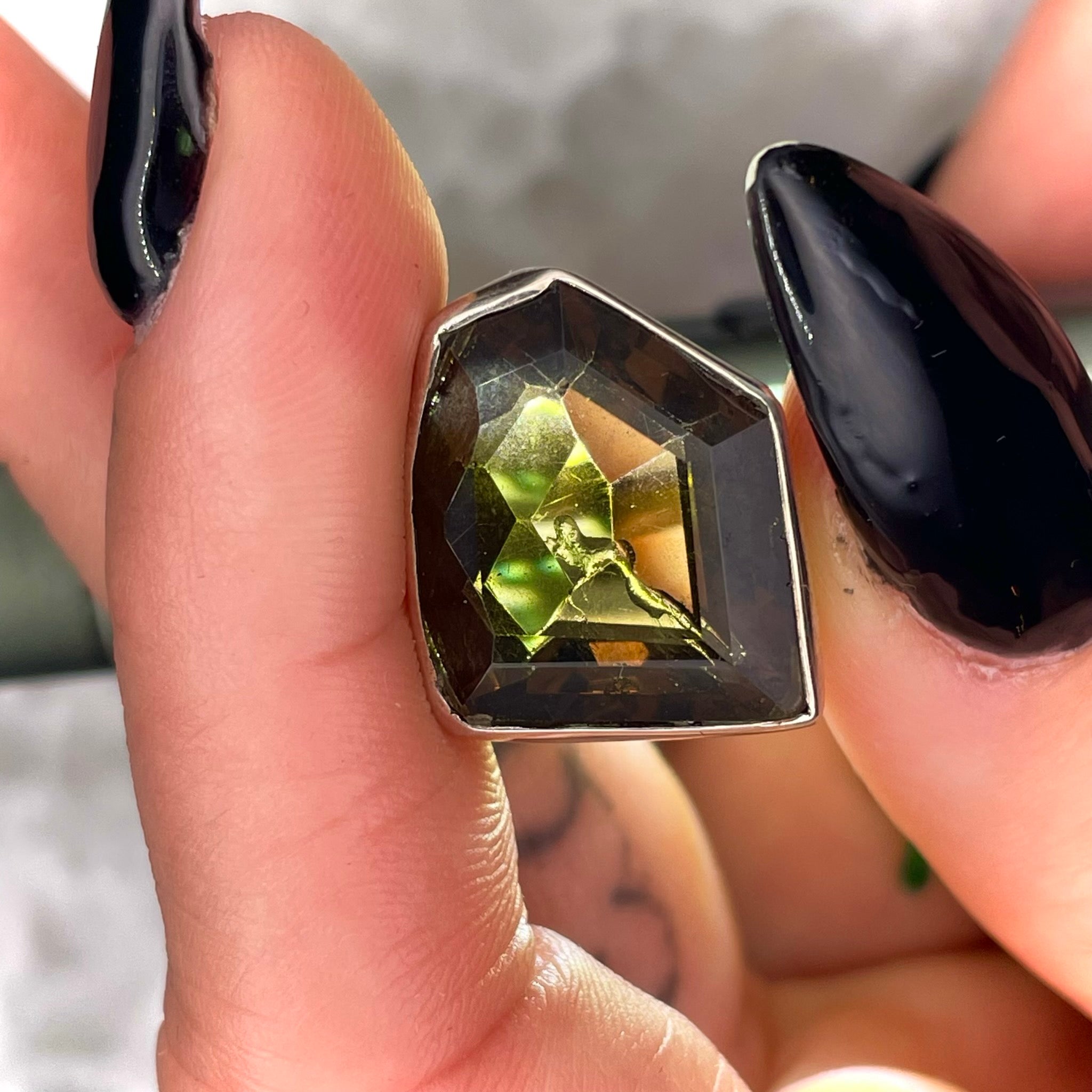 Faceted Smoky Quartz Ring Sterling Silver