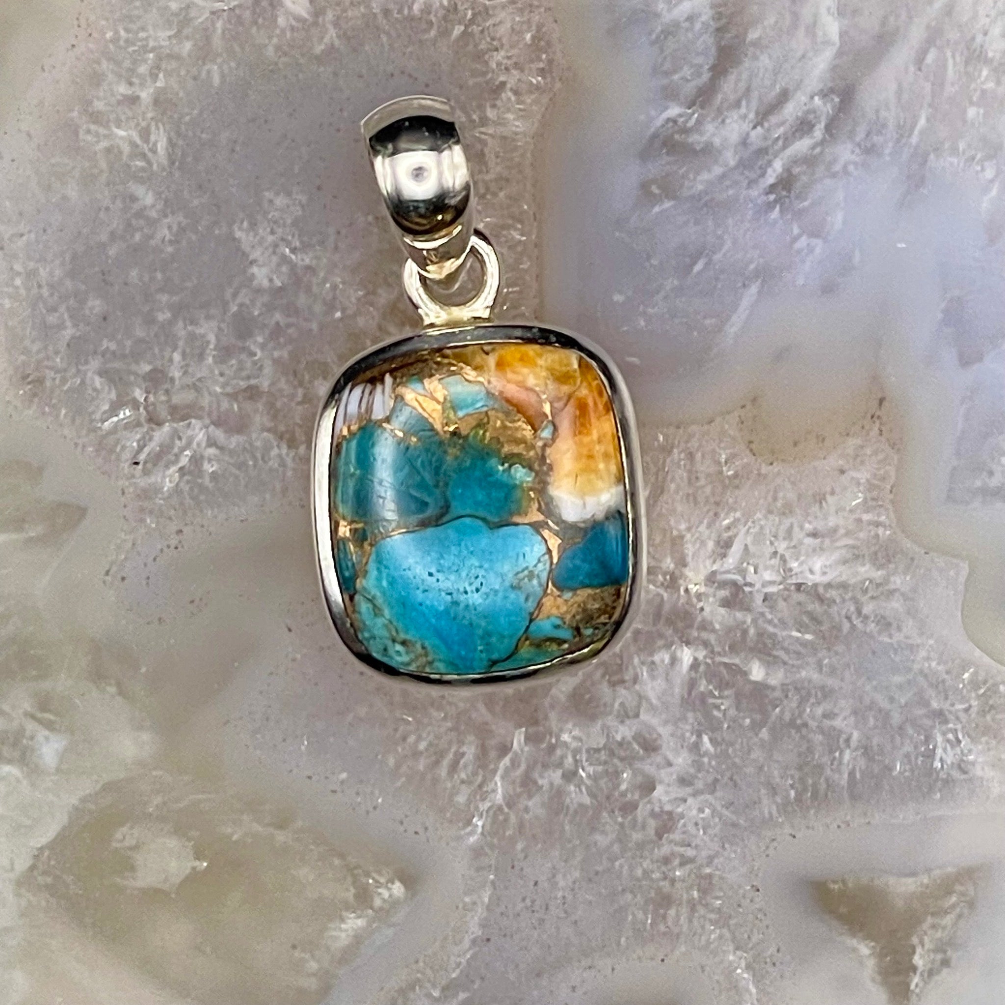 Square Mohave Copper Turquoise Pendant Sterling Silver