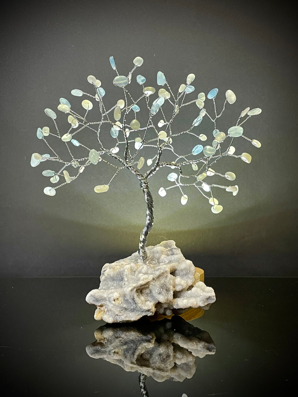 Moonstone with Aquamarine Mojo Tree on Sphalerite