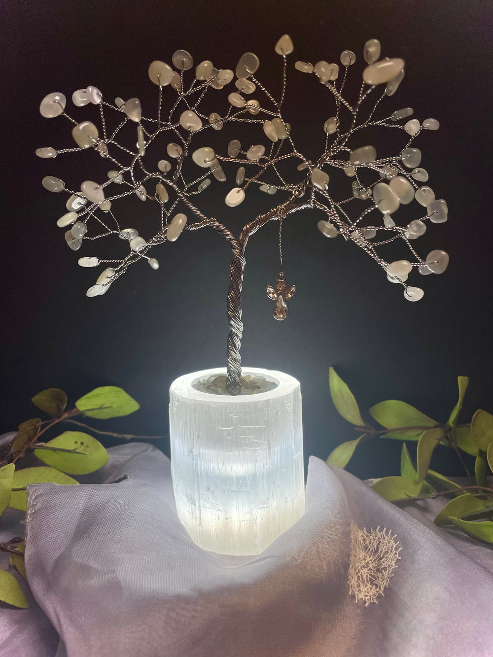 Moonstone Mojo Tree on Selenite Base