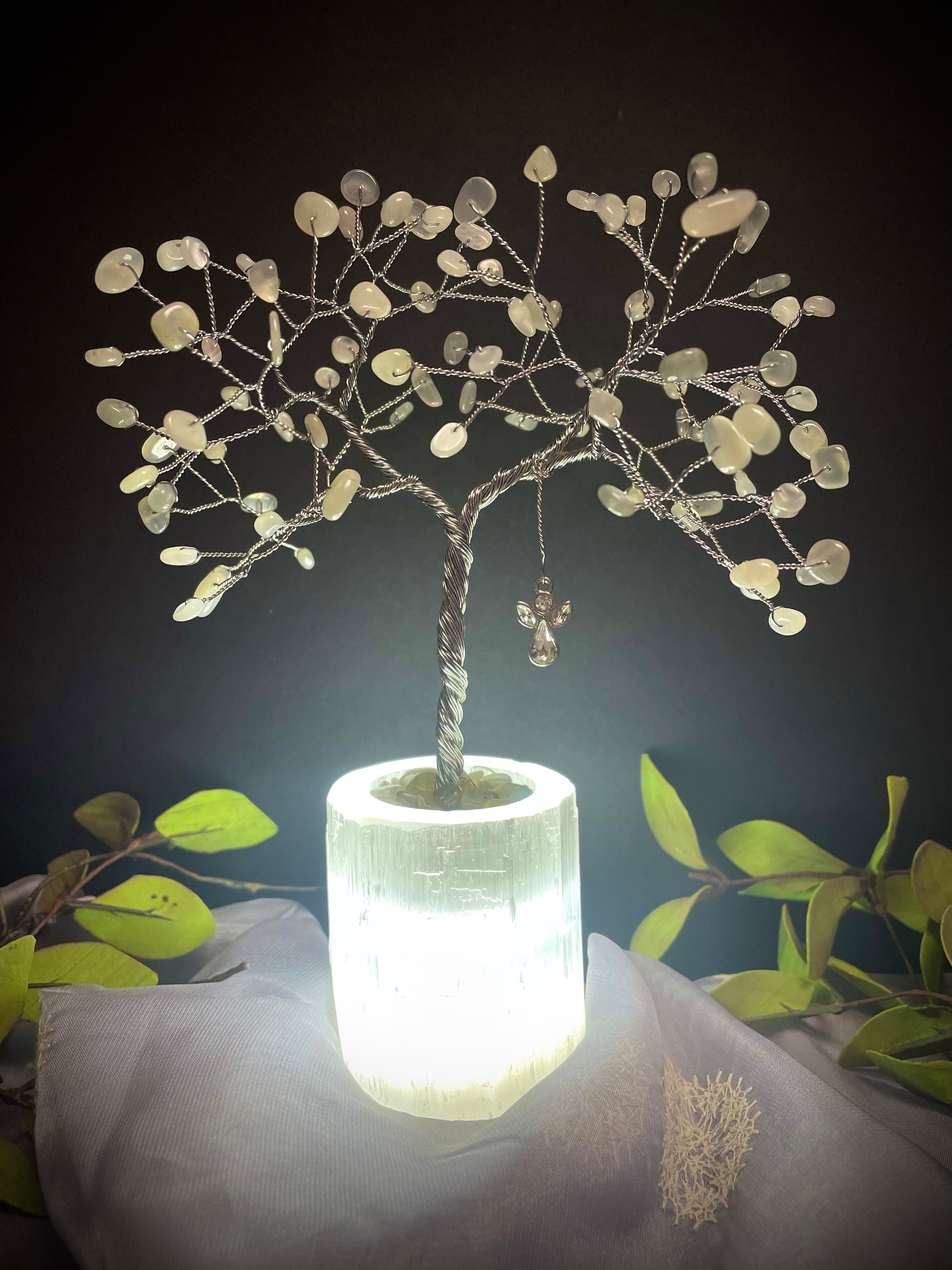 Moonstone Mojo Tree on Selenite Base