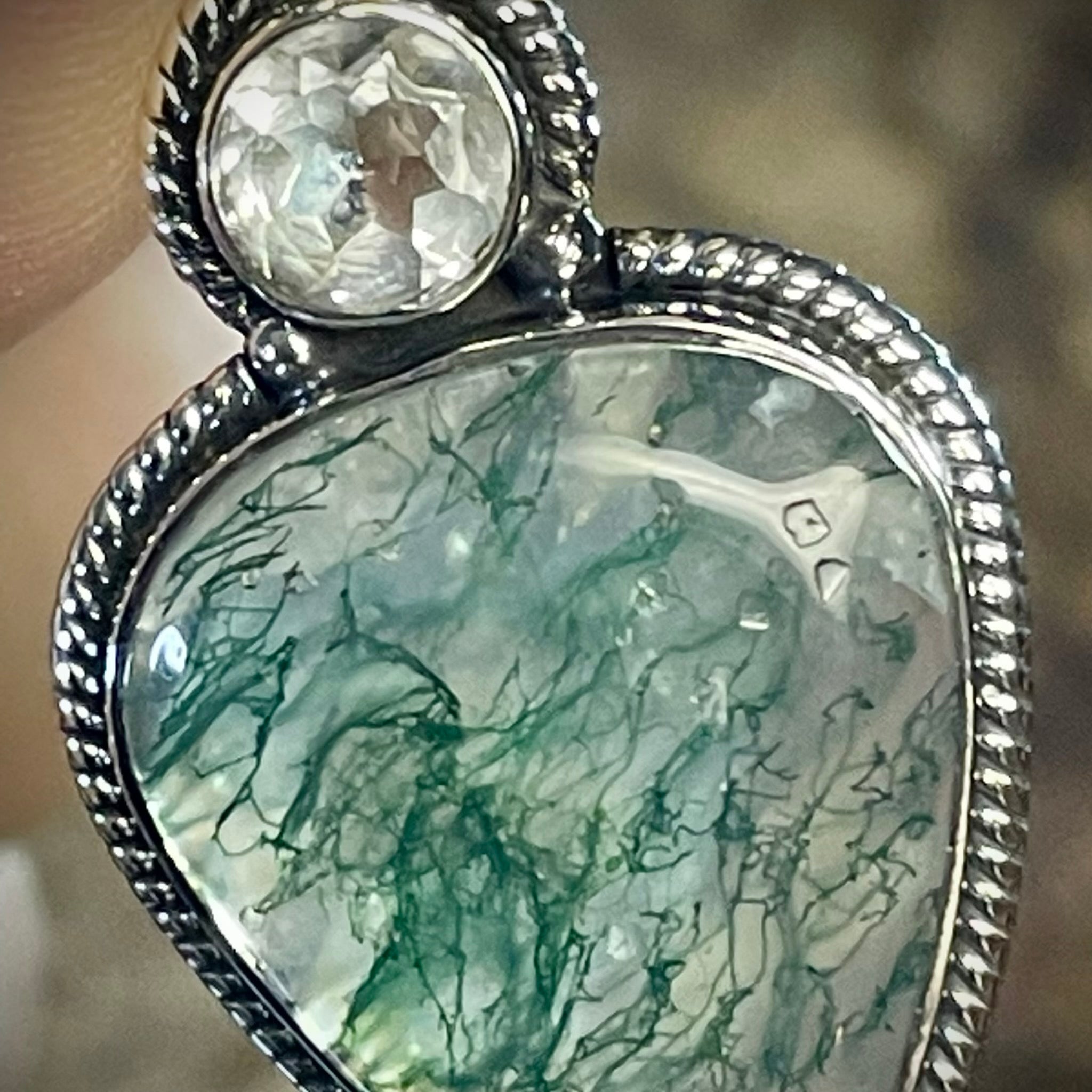 Moss Agate with Clear Quartz Pendant